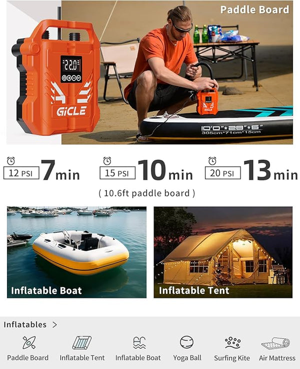 GICLE Accu elektrische SUP Pomp met draagbare powerbank, 22 PSI hogedruk batterij peddel board pomp voor lucht voor paddleboard, boot, tent, kajak (oplaadbaar EU-standaard GICLE Accu elektrische SUP Pomp met draagbare powerbank, 22 PSI hogedruk batterij peddel board pomp voor lucht voor paddleboard, boot, tent, kajak (oplaadbaar EU-standaard